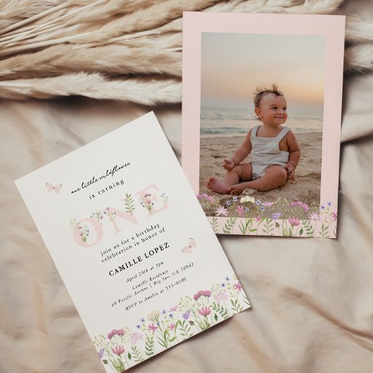 水彩リトルワイルドフラワー1stバースデーインビタット 招待状