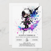 水彩リトル忍者ガール誕生日 招待状 (正面/裏面)