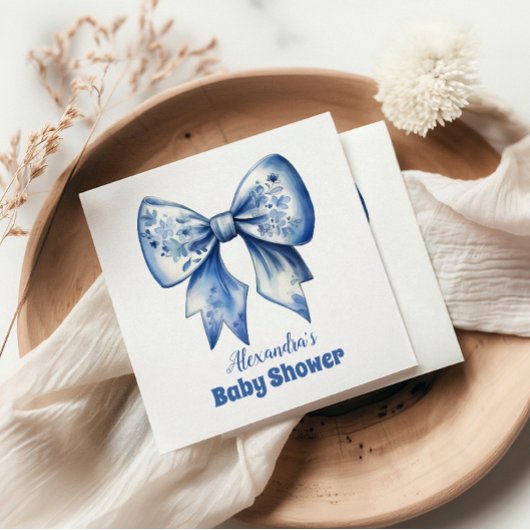 水彩リボンほこりっぽいブルーボウ スタンダードカクテルナプキン