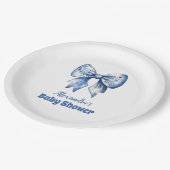 水彩リボンほこりっぽいブルーボウ ペーパープレート (アングル)