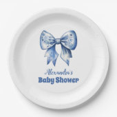 水彩リボンほこりっぽいブルーボウ ペーパープレート (正面)