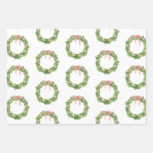 水彩リボンストライプのリースクリスマス ラッピングペーパーシート (正面3)