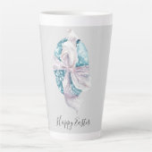 水彩リボン包まれた卵イースター カフェラテマグ (正面)