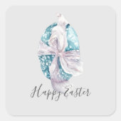 水彩リボン包まれた卵イースター スクエアシール (正面)