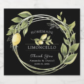 水彩リモンチェロフローラブラックリカーボトル リキュールボトルラベル (シングルラベル)