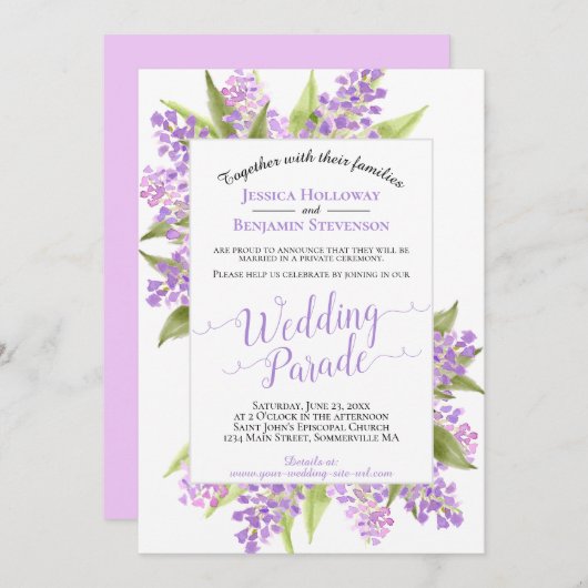 水彩リラの結婚パレード/レセプション 招待状 (正面/裏面)