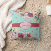 水彩リリー&牡丹フローラアクアモノグラム クッション (ブランケット)