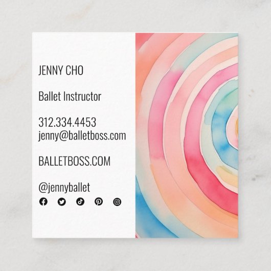 水彩リングや輪抽象芸術ミニマリストソーシャルメディア スクエア名刺 (裏面)
