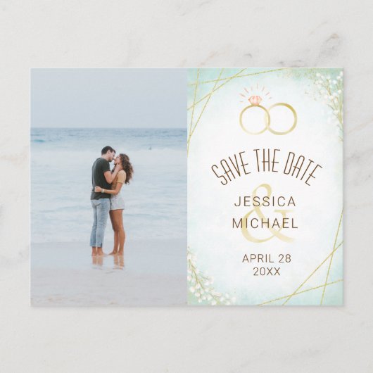 水彩リング幾何学写真 Save The Date インビテーションポストカード (正面)