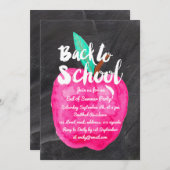 水彩リンゴブラックの黒板新学期 招待状 (正面/裏面)