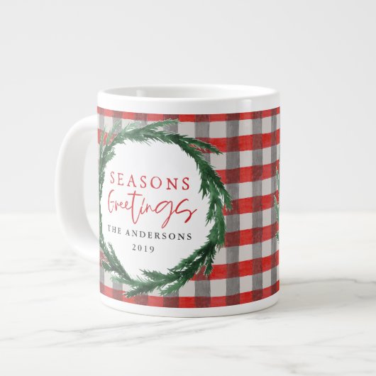 水彩リースとクリスマスプレゼント ジャンボコーヒーマグカップ (正面左)