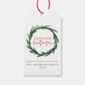 水彩リースとストライプクリスマス ギフトタグ (正面)
