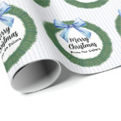 水彩リースとブルーボウクリスマスラッピング ラッピングペーパー (ロールコーナー)