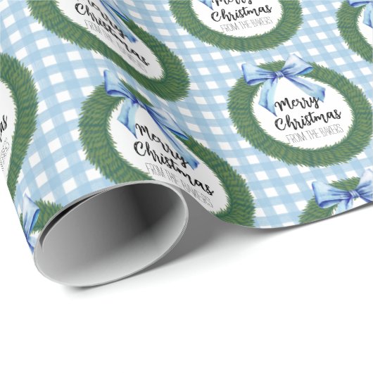 水彩リースとブルーボウクリスマス ラッピングペーパー (ロールコーナー)