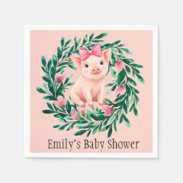 水彩リースと赤ちゃんピグガール赤ちゃんシャワー スタンダードカクテルナプキン