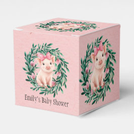 水彩リースと赤ちゃんピグガール赤ちゃんシャワー フェイバーボックス