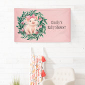 水彩リースと赤ちゃんピグガール赤ちゃんシャワー 横断幕 (インサイチュ)