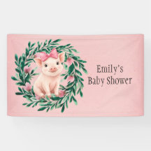 水彩リースと赤ちゃんピグガール赤ちゃんシャワー