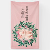 水彩リースと赤ちゃんピグガール赤ちゃんシャワー 横断幕 (縦)