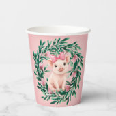水彩リースと赤ちゃんピグガール赤ちゃんシャワー 紙コップ (裏面)