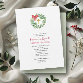 水彩リースと金ゴールドクロスバプテスマ 招待状