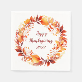 水彩リースのカラフル紅葉 スタンダードカクテルナプキン