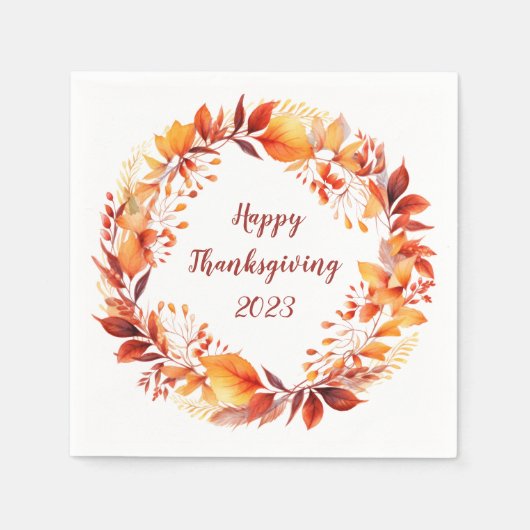 水彩リースのカラフル紅葉 スタンダードカクテルナプキン (正面)