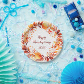 水彩リースのカラフル紅葉 ペーパープレート (パーティー)