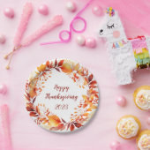 水彩リースのカラフル紅葉 ペーパープレート (パーティー)