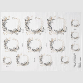 水彩リースの緑と葉 薄葉紙