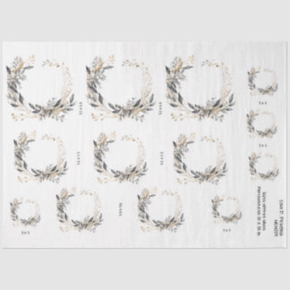 水彩リースの緑と葉 薄葉紙