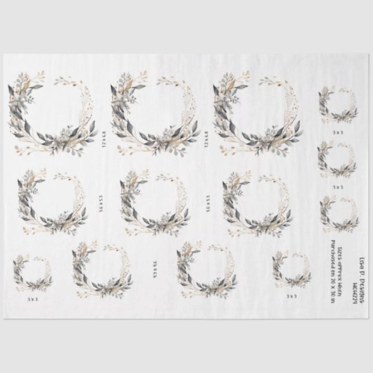 水彩リースの緑と葉 薄葉紙 (正面)