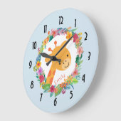 水彩リースの花が可愛いキリン ラージ壁時計 (傾斜)