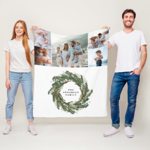 水彩リースエレガント5枚の写真ファモダンミリ フリースブランケット