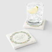 水彩リースカスタム感動的引用文 ストーンコースター (横)