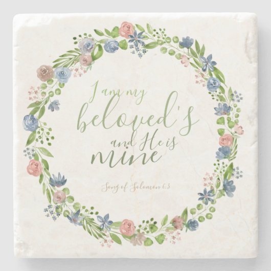 水彩リースカスタム感動的引用文 ストーンコースター (正面)