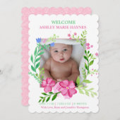 水彩リースガールズ写真ベビー発表 案内状 (正面/裏面)