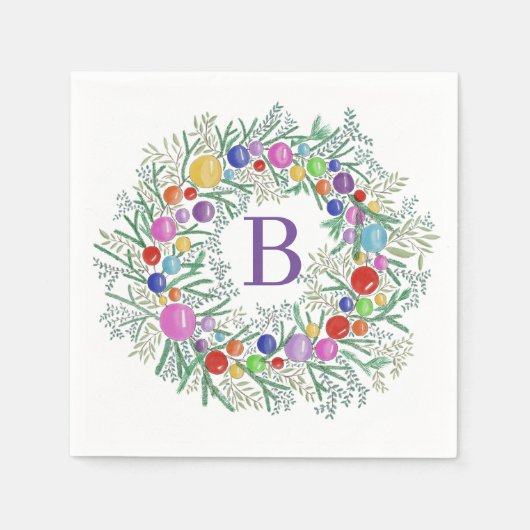 水彩リースクリスマスナプキンス スタンダードカクテルナプキン (正面)