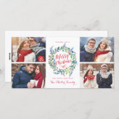 水彩リースコレクション4フォトホリデー シーズンカード (正面/裏面)