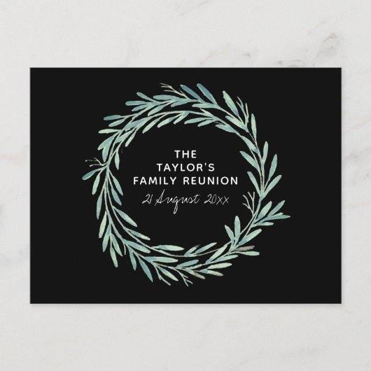 水彩リースファミリー懇親会BBQピクニック インビテーションポストカード (正面)