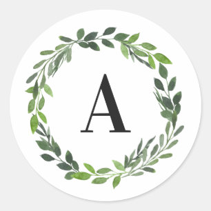 水彩リースフォトイニシャル/モノグラム箔 ラウンドシール