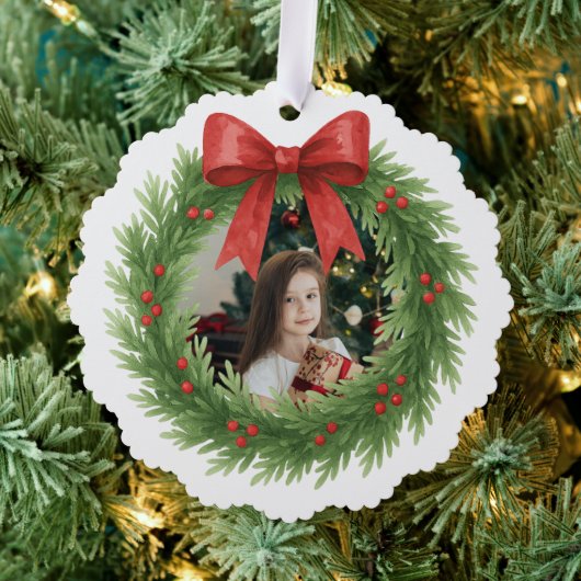 水彩リースフォトクリスモダンマス オーナメントカード (インサイチュ (木))