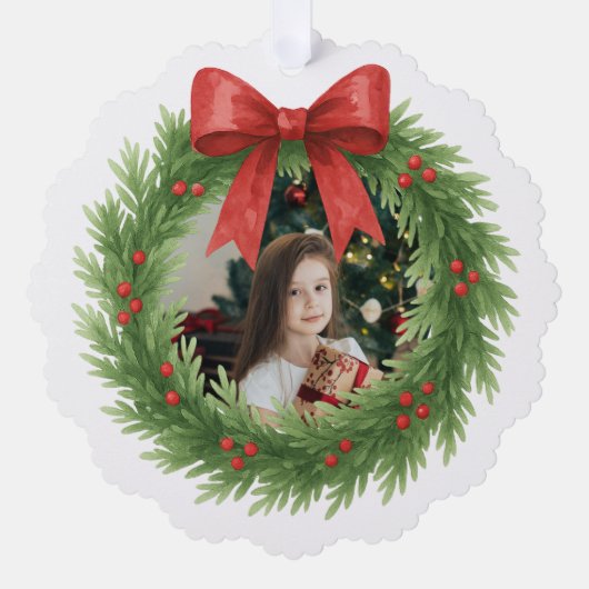 水彩リースフォトクリスモダンマス オーナメントカード (正面)