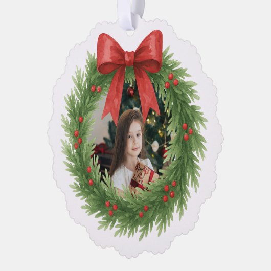 水彩リースフォトクリスモダンマス オーナメントカード (左)