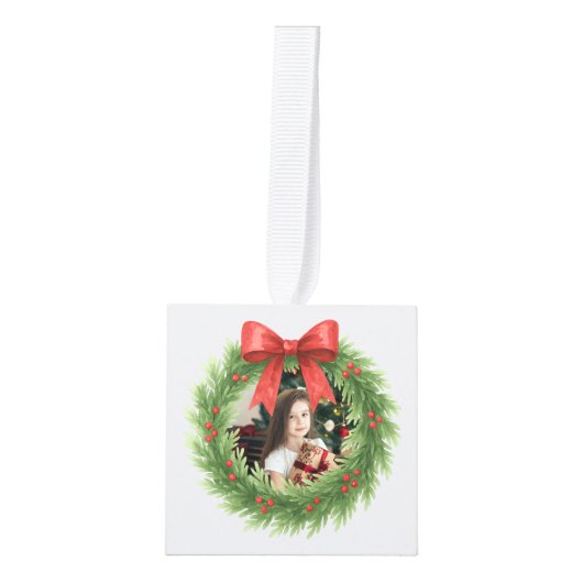 水彩リースフォトクリスモダンマス キューブオーナメント (正面)