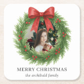 水彩リースフォトクリスモダンマス スクエアペーパーコースター (正面)