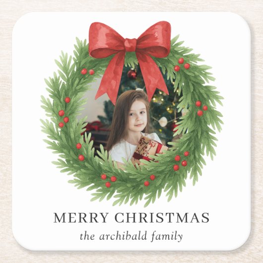 水彩リースフォトクリスモダンマス スクエアペーパーコースター (正面)