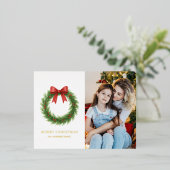 水彩リースフォトクリスモダンマス 箔シーズンポストカード (立ち正面)