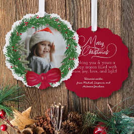 水彩リースフォトフレームメリークリスマス オーナメントカード