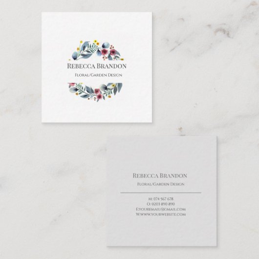 水彩リースフローラ正方形名刺 スクエア名刺 (正面/裏面)